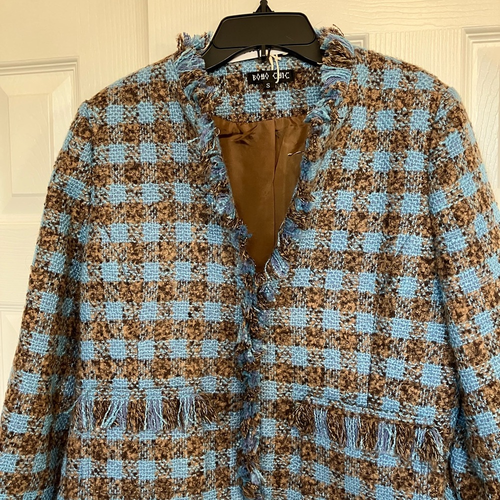 NWT-Boho Chic plaid, tweed jacket bought from upscale store. Didn’t fit. 60% off